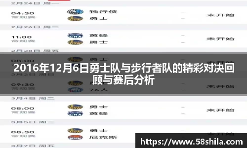 2016年12月6日勇士队与步行者队的精彩对决回顾与赛后分析